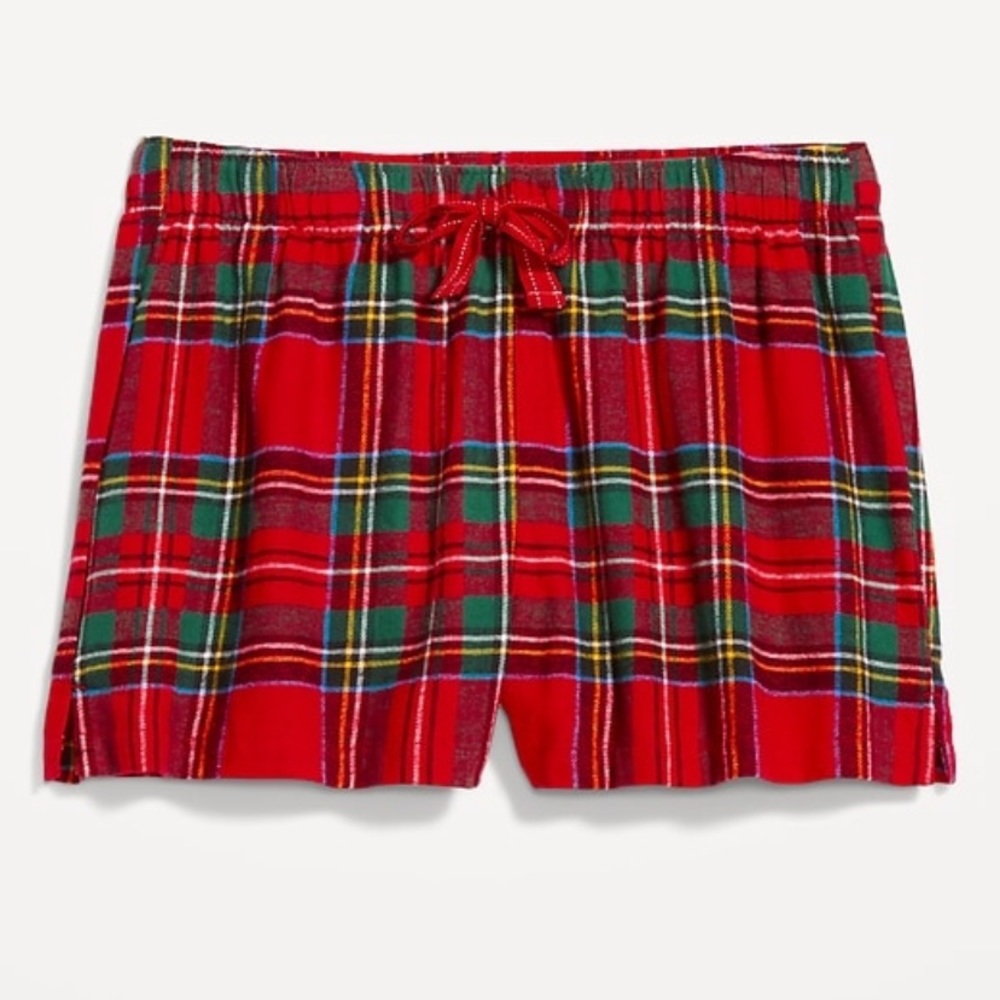 Old Navy red tartan drawstring 2.5” inseam flannel shorts for women size XXL nwt